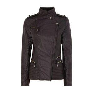 $500 Barbour International Folco Wax Biker Jacket Coat Grey Brown Size 6 US 10 U